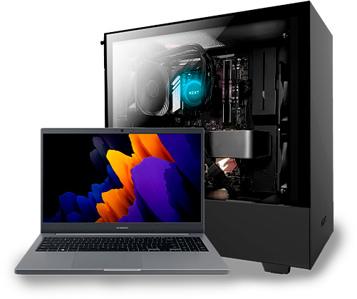 Assistência técnica em domicílio Imagem de um computador e um noetbook